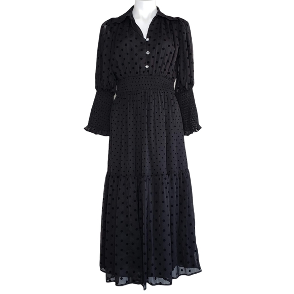 Zara Dresses & Skirts - 🔴SOLD🔴 Boho Black Polka Dot Midi Boho Dress S